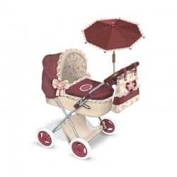Коляска для кукол Мартина с сумкой и зонтиком гранатово-бежевая 65 см